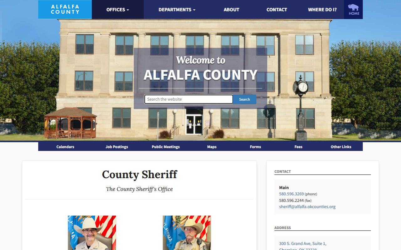 Alfalfa County sheriff page for jail inmate population records